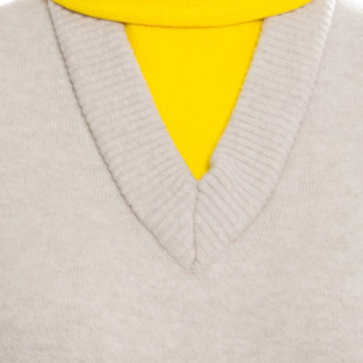 Pre Owned Joseph Beige and Yellow Faux Layered V+High Neck Wool Blend Sweater M
