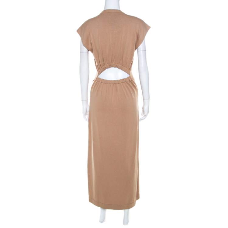 Pre Owned Joseph Sand Brown Rib Knit Cut Out Detail Tie Up Tipi Dress S