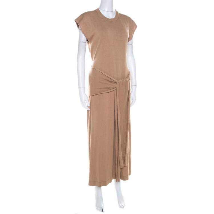 Pre Owned Joseph Sand Brown Rib Knit Cut Out Detail Tie Up Tipi Dress S