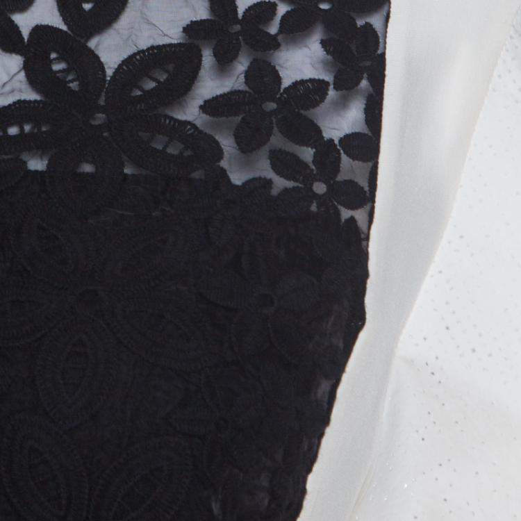 Pre Owned Joseph Black and White Leather Floral Lace Detail Jill Broderie Anglaise Top M 