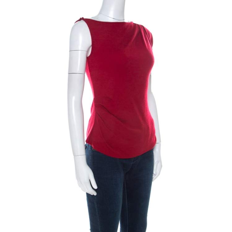 Pre Owned Joseph Red Wool Asymmetrical Ruched Detail Sleeveless Top S