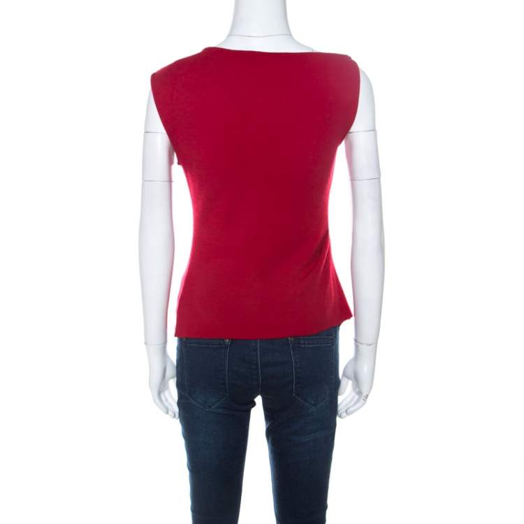 Pre Owned Joseph Red Wool Asymmetrical Ruched Detail Sleeveless Top S