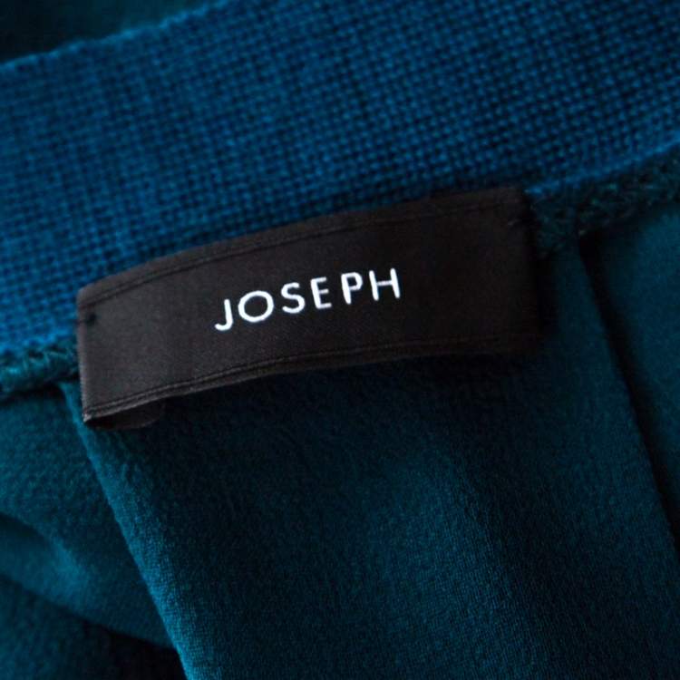 Pre Owned Joseph Teal Blue Wool and Silk Paneled Button Front Cardigan M