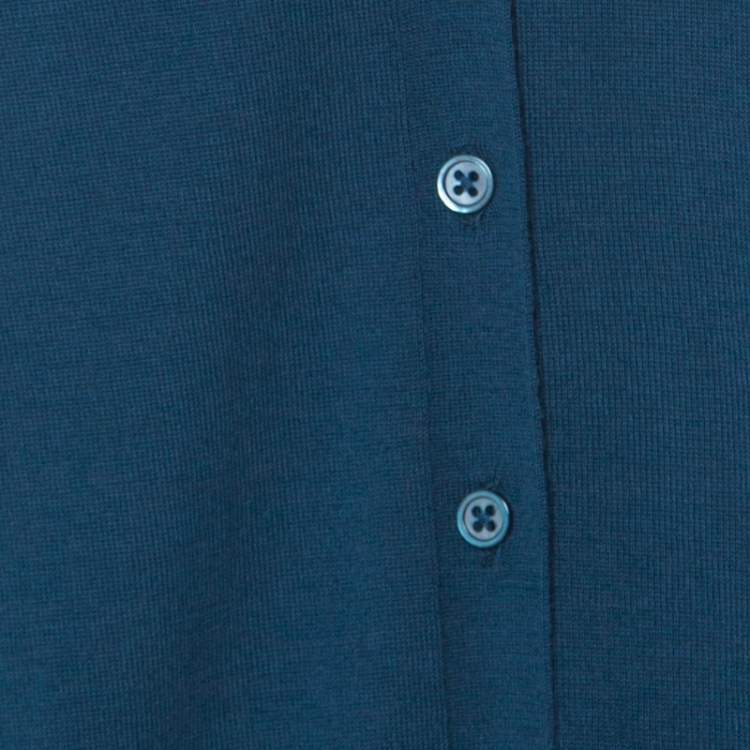 Pre Owned Joseph Teal Blue Wool and Silk Paneled Button Front Cardigan M
