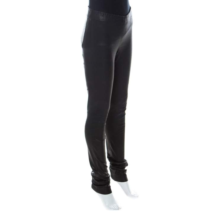 Pre Owned Joseph Black Stretch Leather Elastic Waist Leggings S