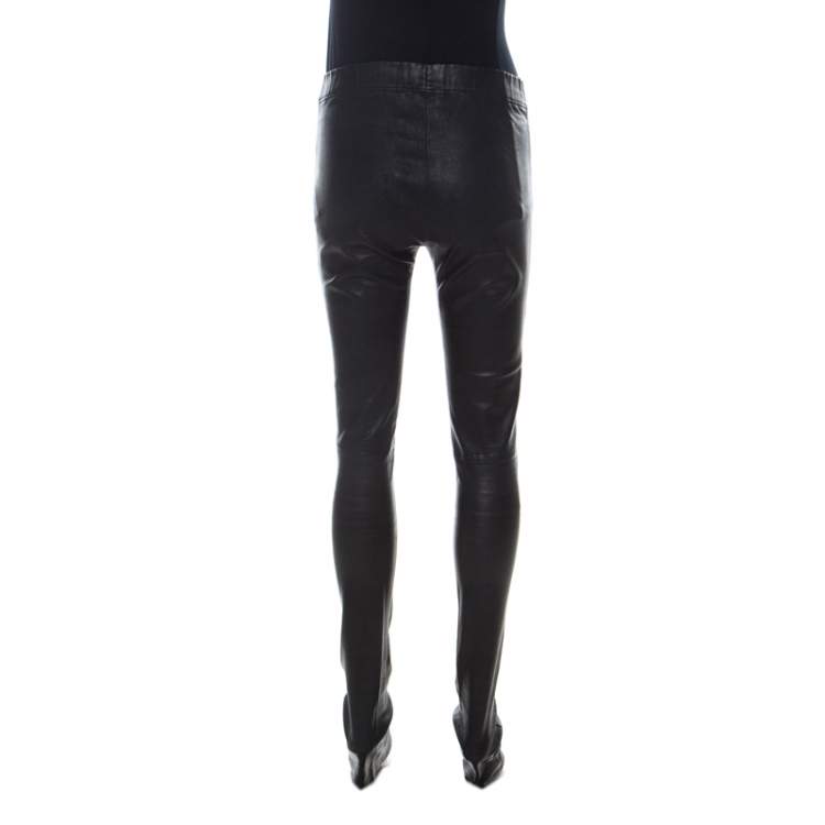 Pre Owned Joseph Black Stretch Leather Elastic Waist Leggings S