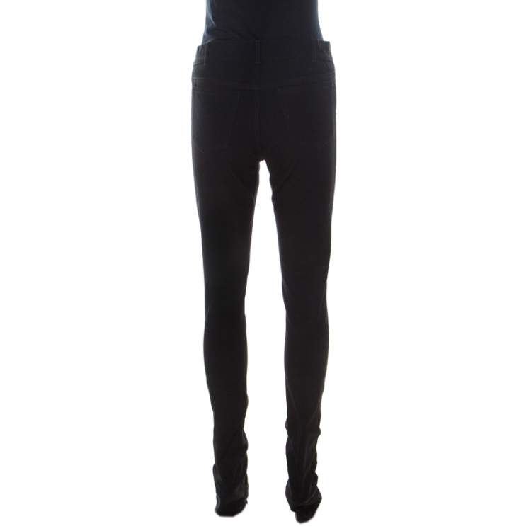 Pre Owned Joseph Black Cotton Blend Skinny Fit Ankle Zip Detail Stretch Trousers S