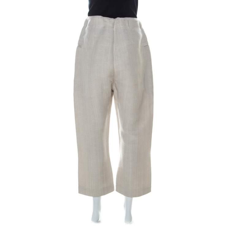 Pre Owned Joseph Beige Jute & Silk Blend Ombria Hessian Suiting Trousers L