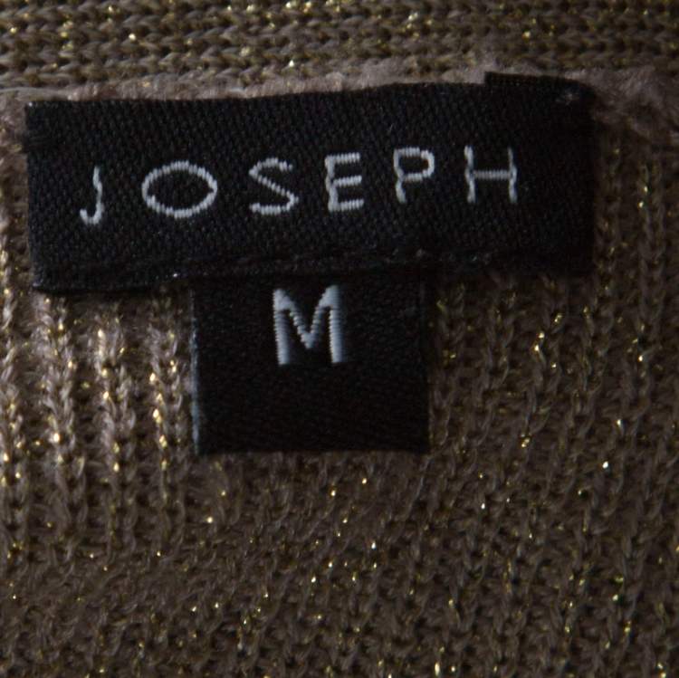 Pre Owned Joseph Gold Silk Blend Lurex Knit Mid Length Cardigan M 