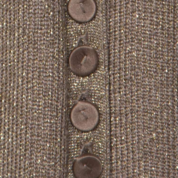 Pre Owned Joseph Gold Silk Blend Lurex Knit Mid Length Cardigan M 