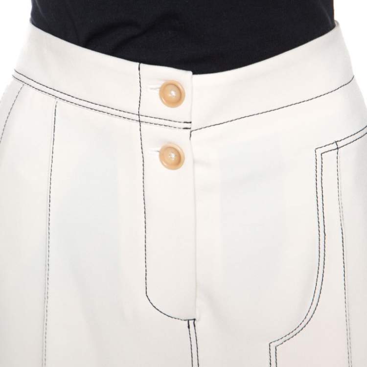 Pre Owned Joseph Cream Crepe Contrast Stitch Wide Leg Kirn Trousers M