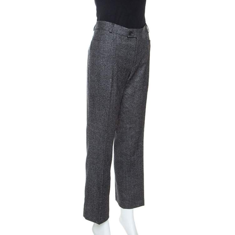 Pre Owned Joseph Grey Herringbone Wool Straight Fit Trousers L