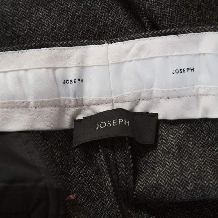 Pre Owned Joseph Grey Herringbone Wool Straight Fit Trousers L