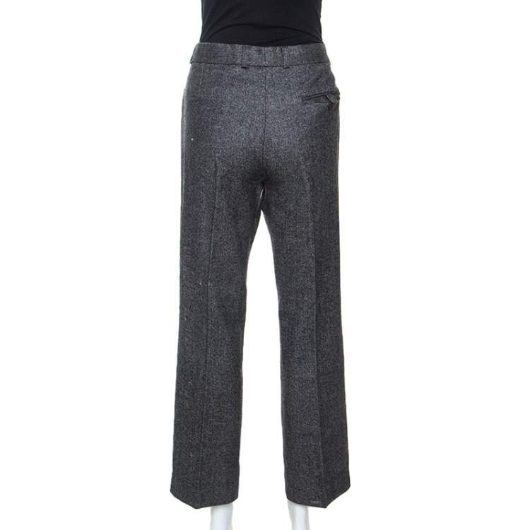 Pre Owned Joseph Grey Herringbone Wool Straight Fit Trousers L