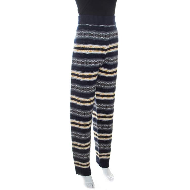 Pre Owned Joseph Navy Blue Wool Fair Isle Knit Pants L