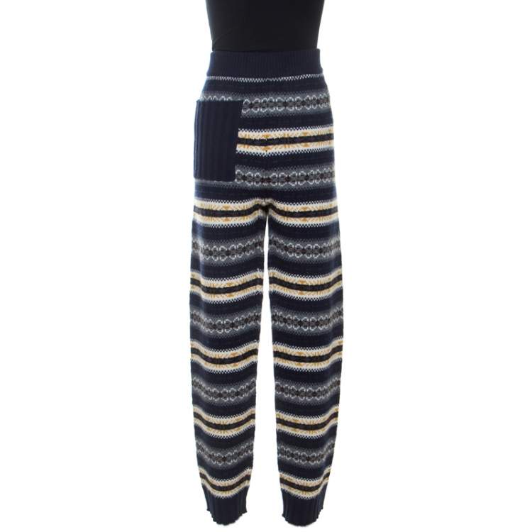 Pre Owned Joseph Navy Blue Wool Fair Isle Knit Pants L