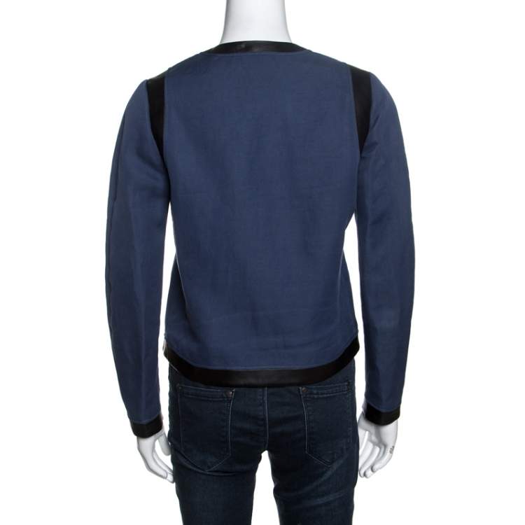Pre Owned Joseph Bicolor Cotton Leather Trimmed Jacket M