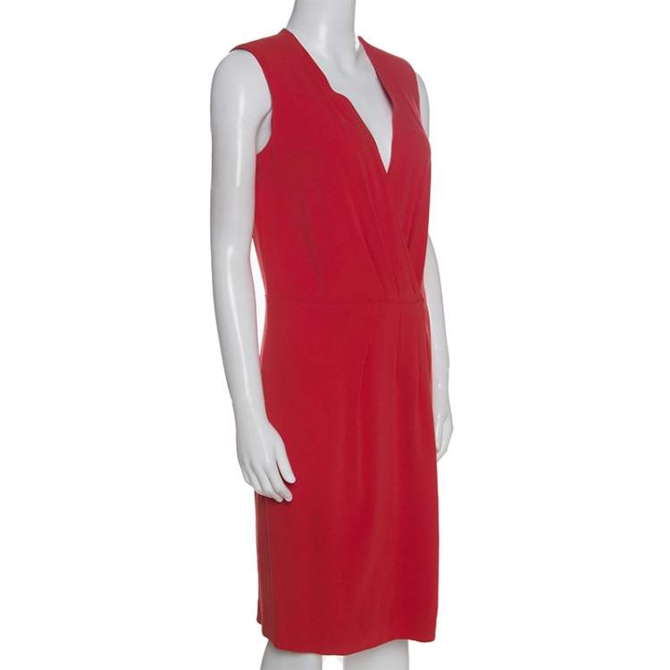 Pre Owned Joseph Red Crepe Pleat Detail Stellina Wrap Dress M