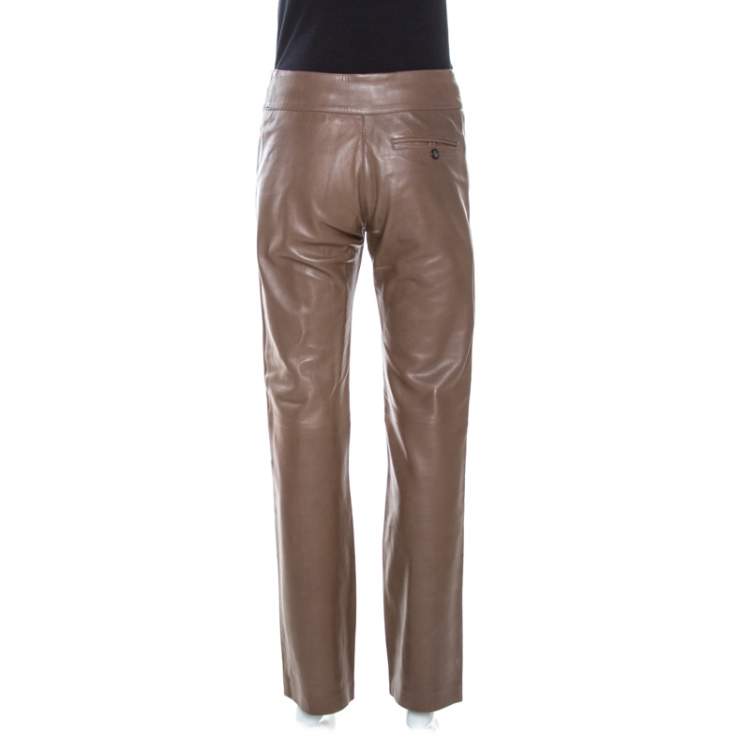 Pre Owned Joseph Brown Leather Straight Fit Pants S