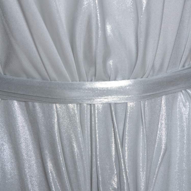 Pre Owned Joseph Metallic Silver Draped Front Mini Dress S 