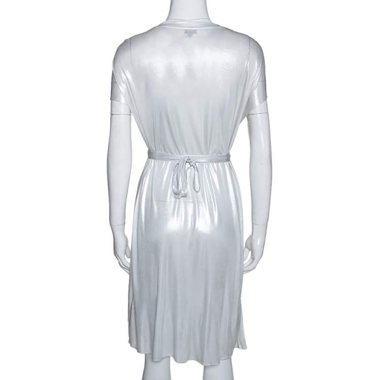 Pre Owned Joseph Metallic Silver Draped Front Mini Dress S 
