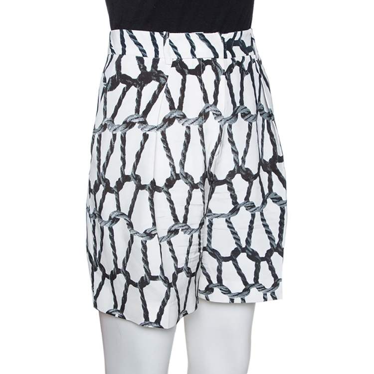 Pre Owned Joseph Monochrome Rope Printed Silk Shorts M 