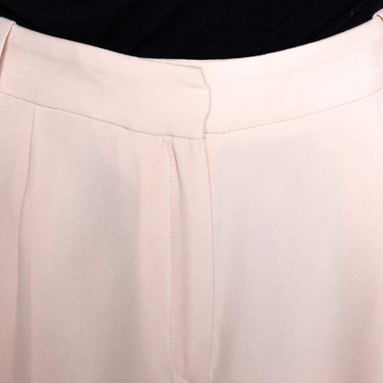 Pre Owned Joseph Pale Pink Matte Silk Chester Wide Leg Trousers L