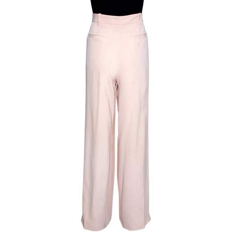 Pre Owned Joseph Pale Pink Matte Silk Chester Wide Leg Trousers L