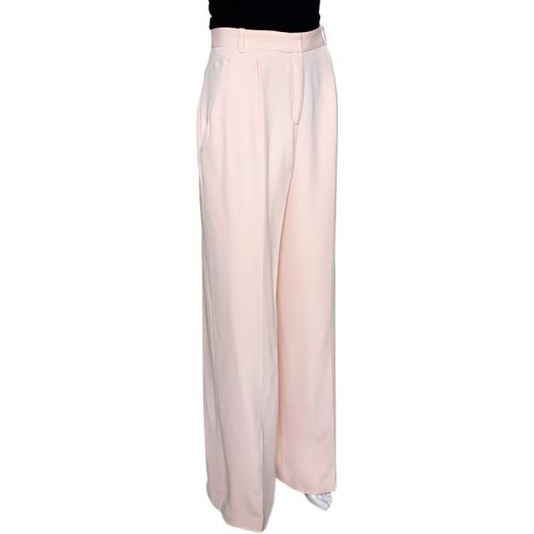 Pre Owned Joseph Pale Pink Matte Silk Chester Wide Leg Trousers M