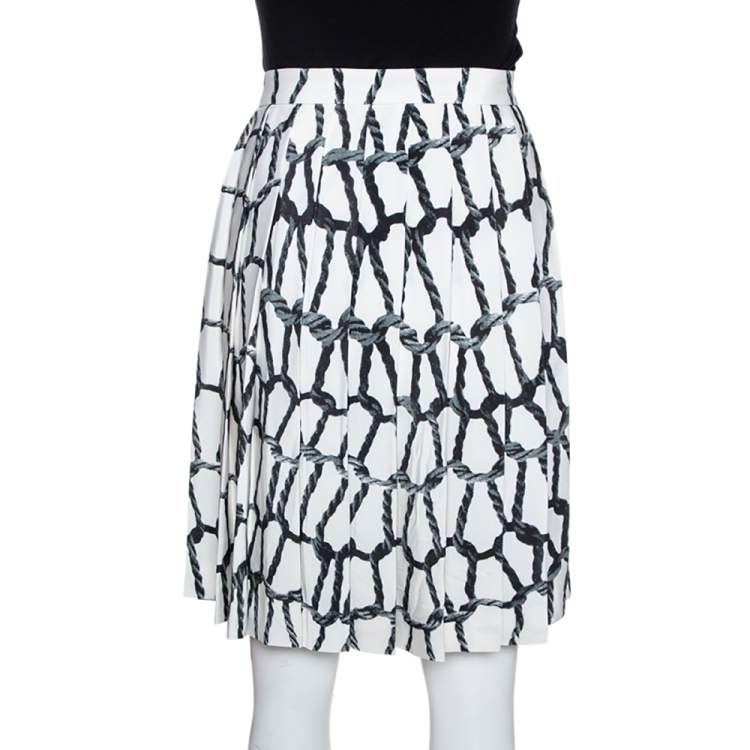 Pre Owned Joseph Monochrome Rope Printed Silk Pleated Skirt M