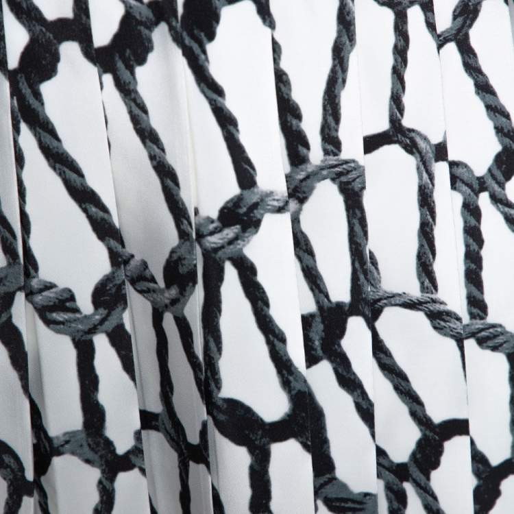 Pre Owned Joseph Monochrome Rope Printed Silk Pleated Skirt M
