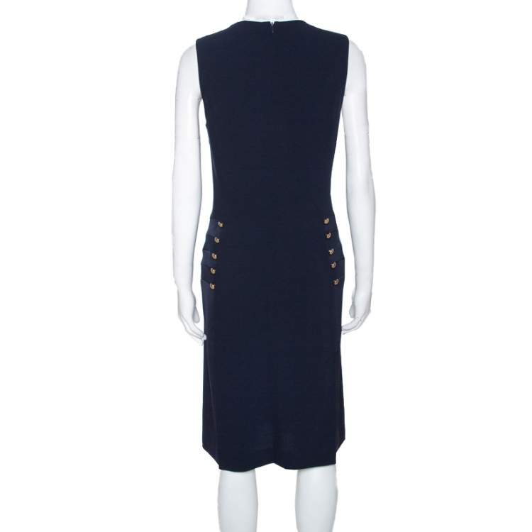 Pre Owned Joseph Navy Blue Crepe Sleeveless Step Button Dress M 