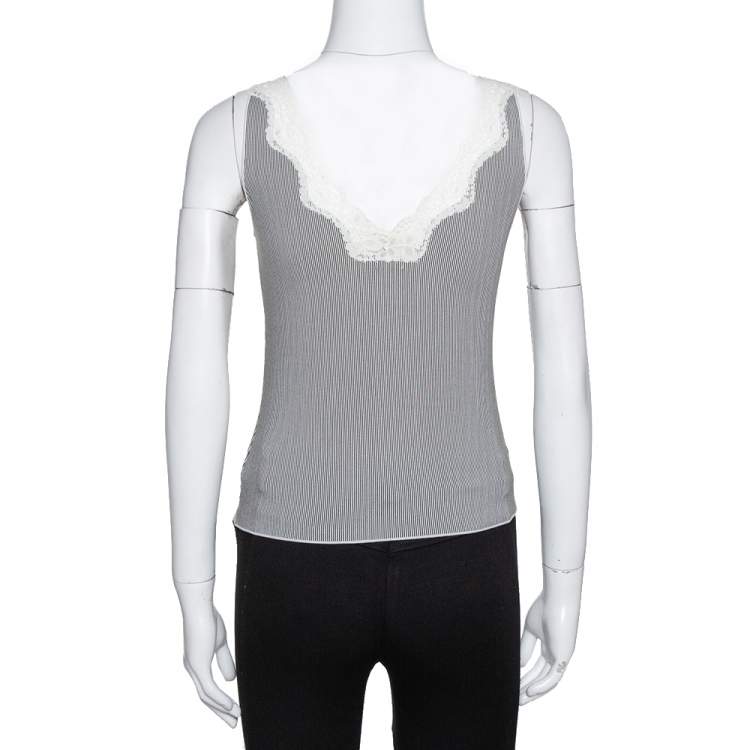 Pre Owned Joseph Monochrome Striped Knit Lace Trim Camisole Top XS