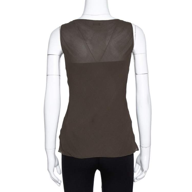 Pre Owned Joseph Olive Green Silk Sequin Embellished Sleeveless Top S