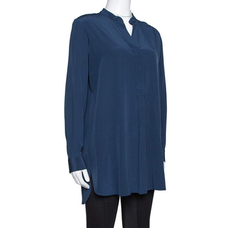 Pre Owned Joseph Midnight Blue Silk Dara Long Sleeve Blouse S