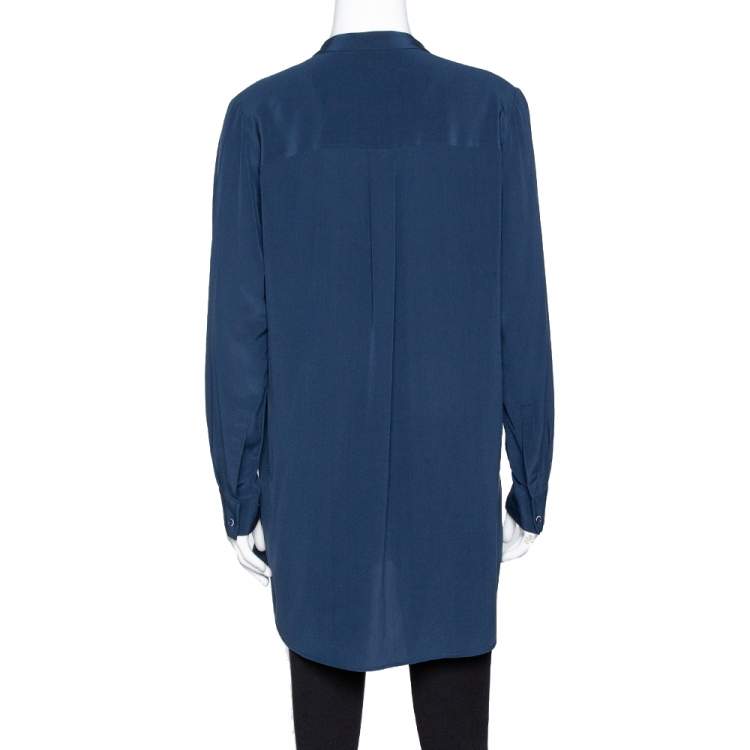 Pre Owned Joseph Midnight Blue Silk Dara Long Sleeve Blouse S