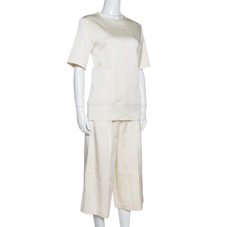 Pre Owned Joseph Cream Double Satin Tai/Ruppert Culottes & Top Set S