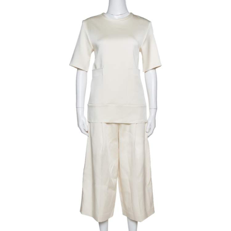 Pre Owned Joseph Cream Double Satin Tai/Ruppert Culottes & Top Set S