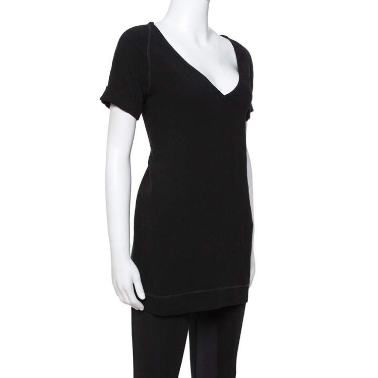 Pre Owned Joseph Black Stretch Crepe Raleigh V-Neck Top M