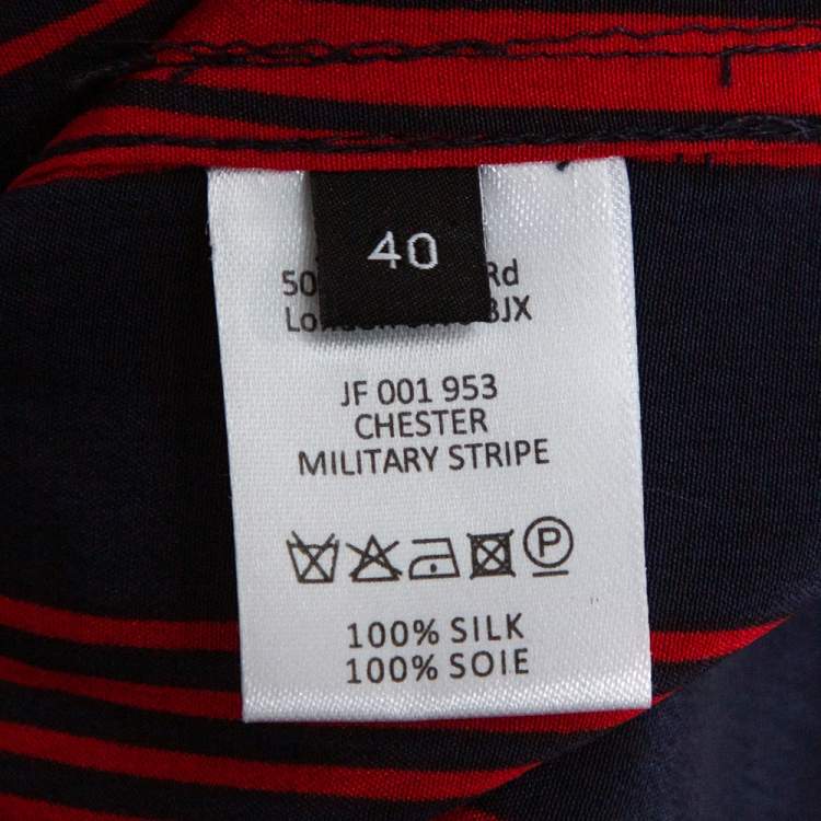 Pre Owned Joseph Red/Blue Striped Chester Crepe de Chine Silk Midi Dress M