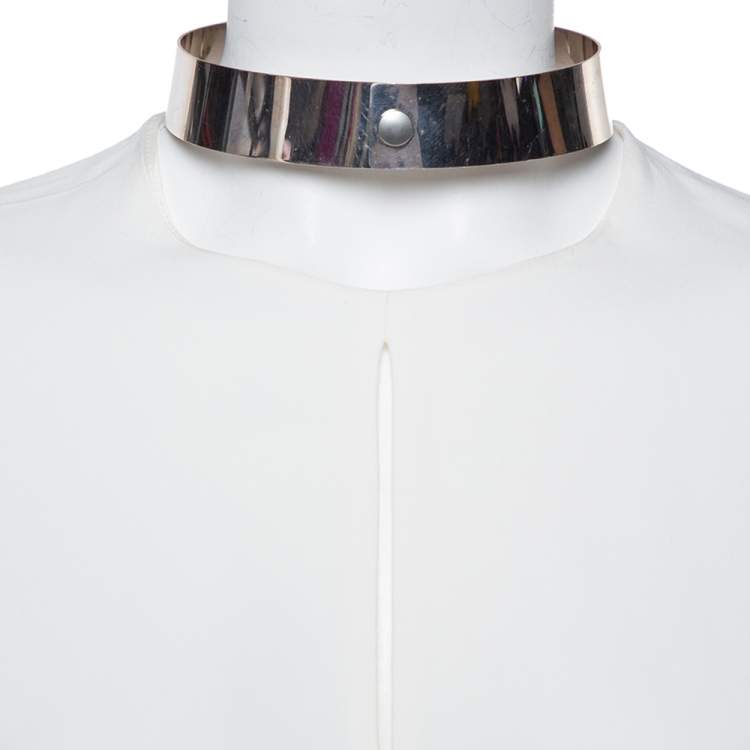 مملوكة مسبقًا Joseph Cream Crepe Metal Neck Detail Short Sleeve Top M
