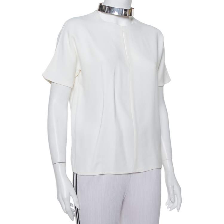 مملوكة مسبقًا Joseph Cream Crepe Metal Neck Detail Short Sleeve Top M