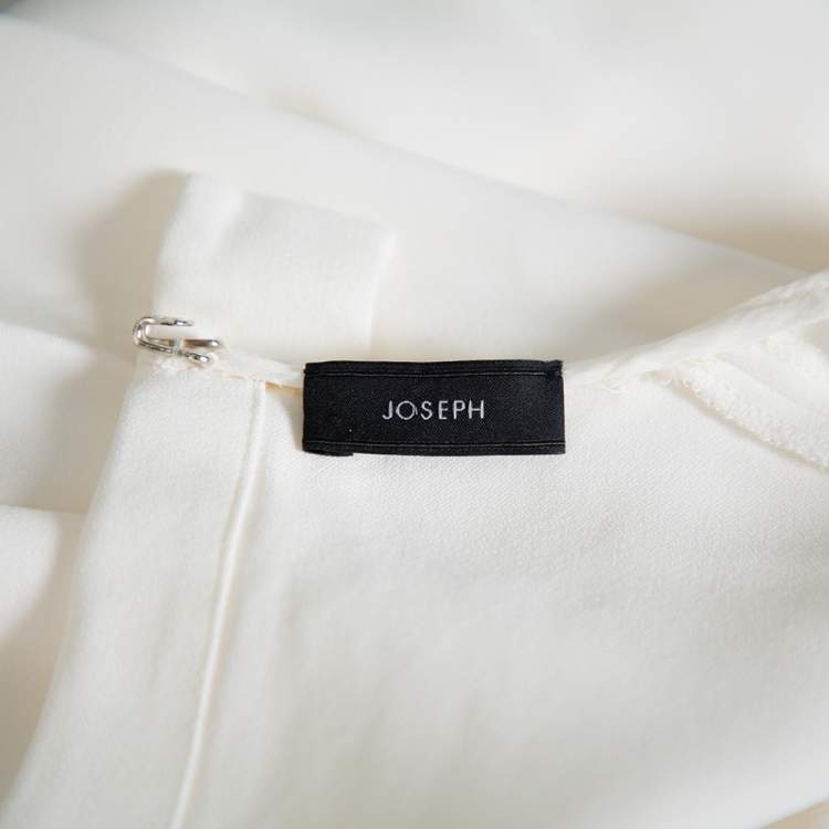 مملوكة مسبقًا Joseph Cream Crepe Metal Neck Detail Short Sleeve Top M