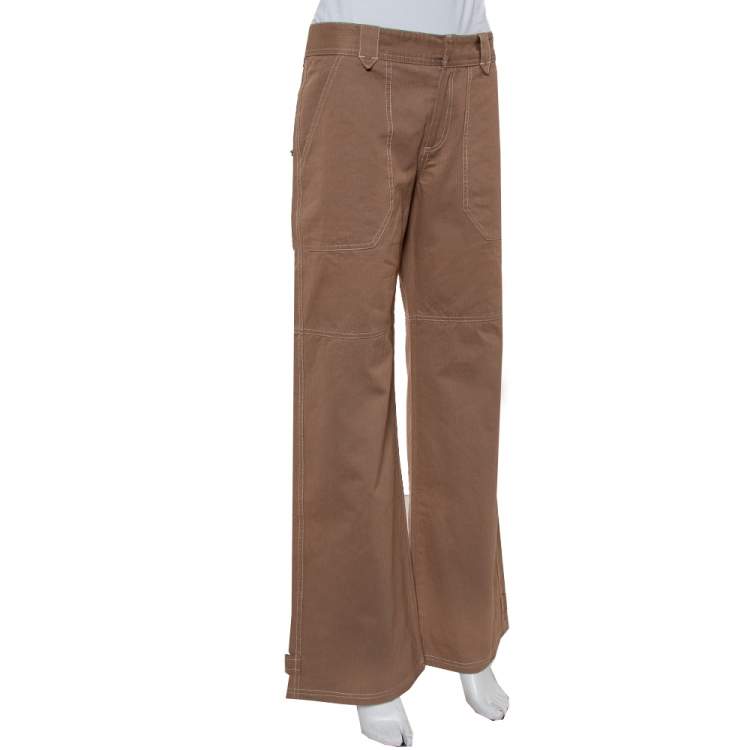Pre Owned Joseph Brown Cotton Paneled Wide Leg Trousers L