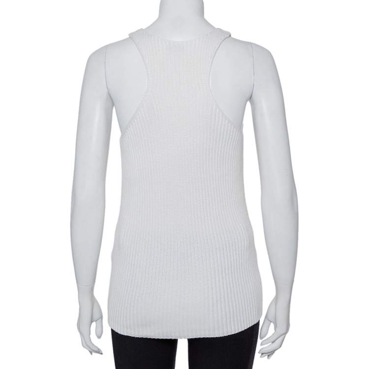 Pre Owned Joseph White Cable Knit Cotton Racer Back Detail Tank Top XS
