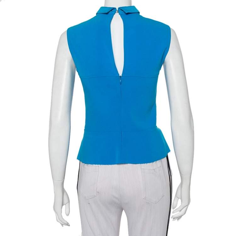 Pre Owned Joseph Blue Crepe Pleated Detail Sleeveless Top S