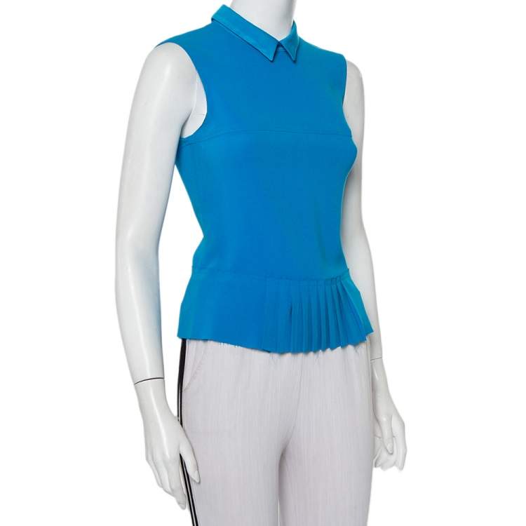 Pre Owned Joseph Blue Crepe Pleated Detail Sleeveless Top S
