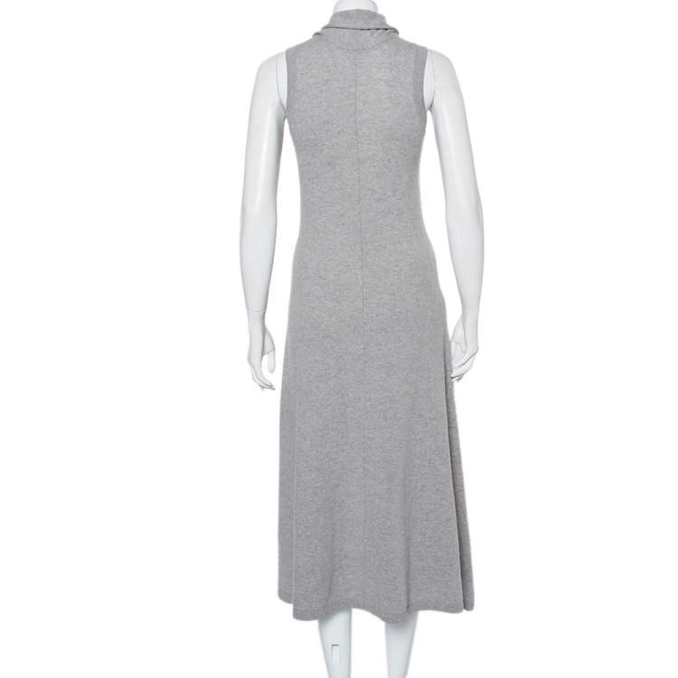 Pre Owned Joseph Grey Wool Neck Tie Detail Sleeveless Maxi Dress XS