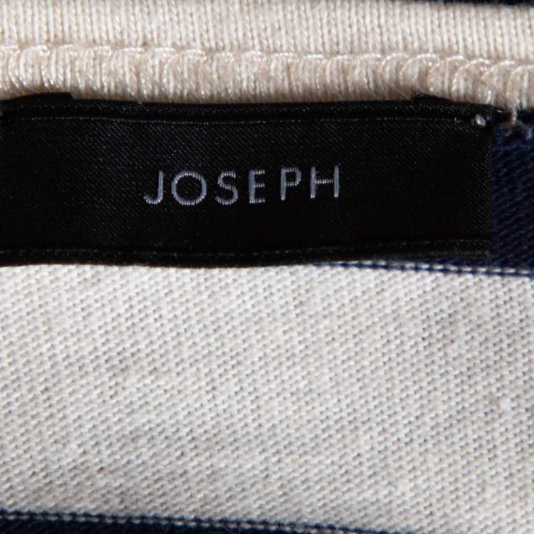 Pre Owned Joseph Beige & Navy Blue Striped Cotton Lace Patch Detail T-Shirt S