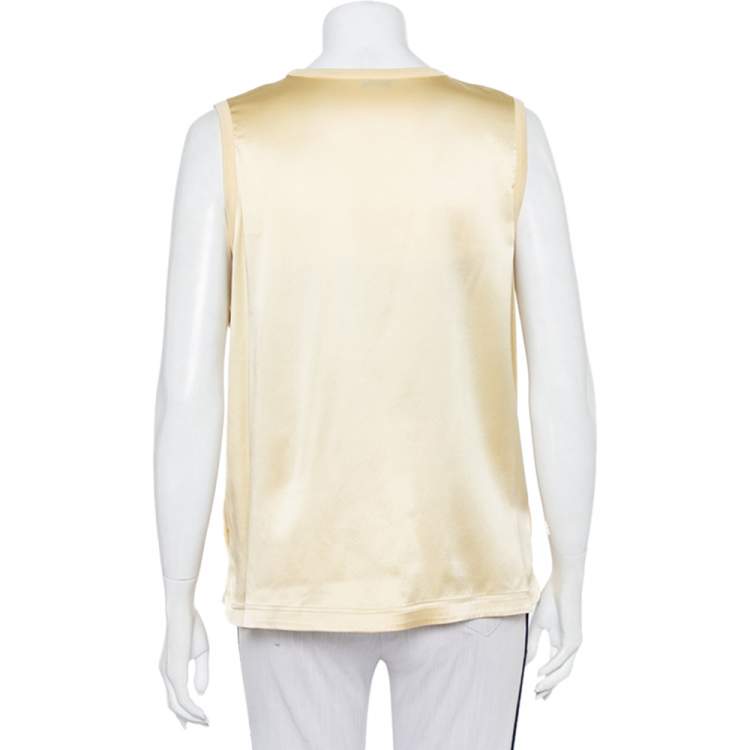 Pre Owned Joseph Yellow Jersey & Silk Satin Side Button Detail Tank Top L 